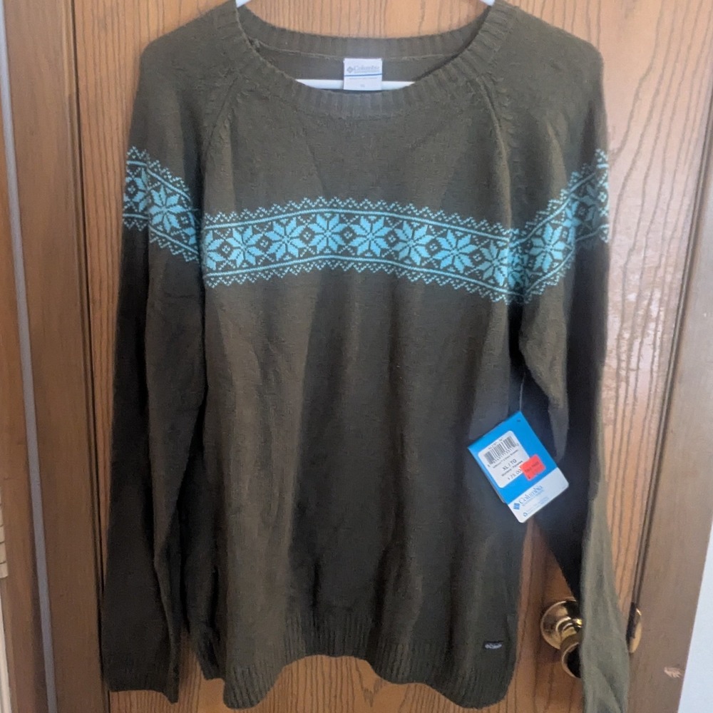 NWT Columbia Withrow II Crew Knit Sweater Olive Green Cotton Angora Blend Ski XL